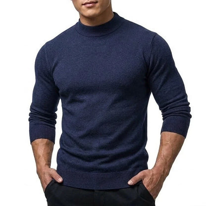 Men's long-sleeve turtleneck knit sweater with ribbed cuffs, slim fit