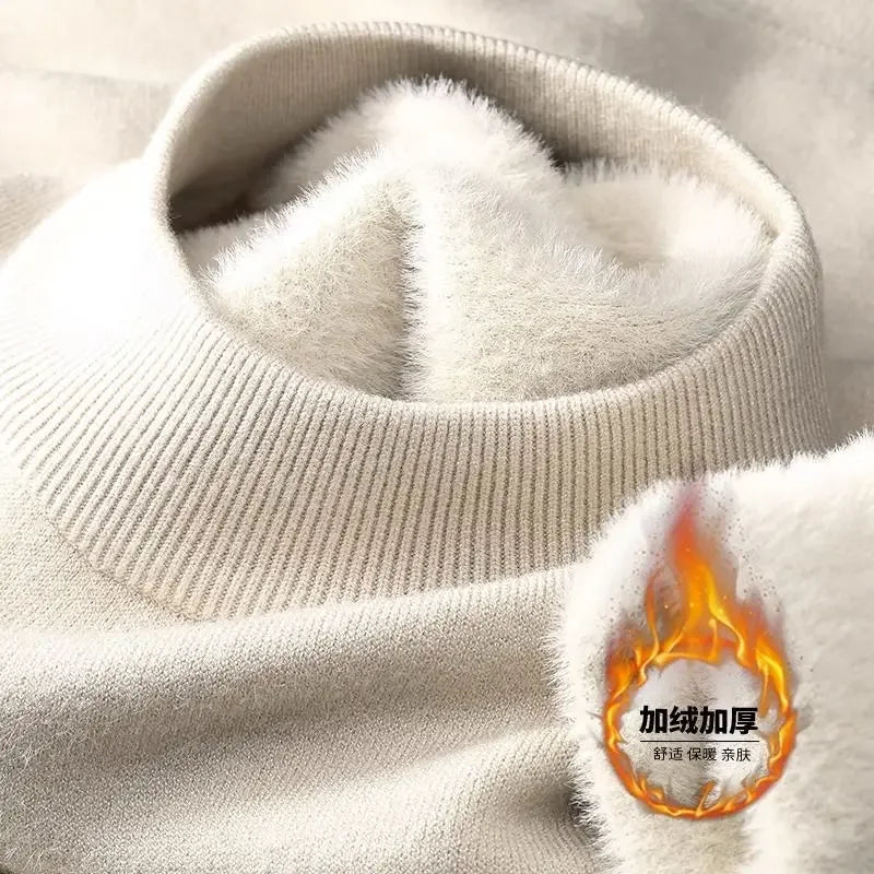Unisex winter pullover with plush lining - turtleneck or crew neck