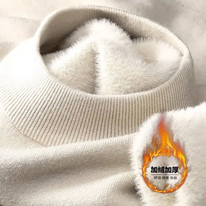 Unisex winter pullover with plush lining - turtleneck or crew neck