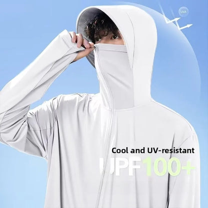 UV-protection jacket with hood and face mask, zipper, for men