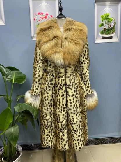 Faux Fur-Effect Winter Coat with Wide Collar and Belt