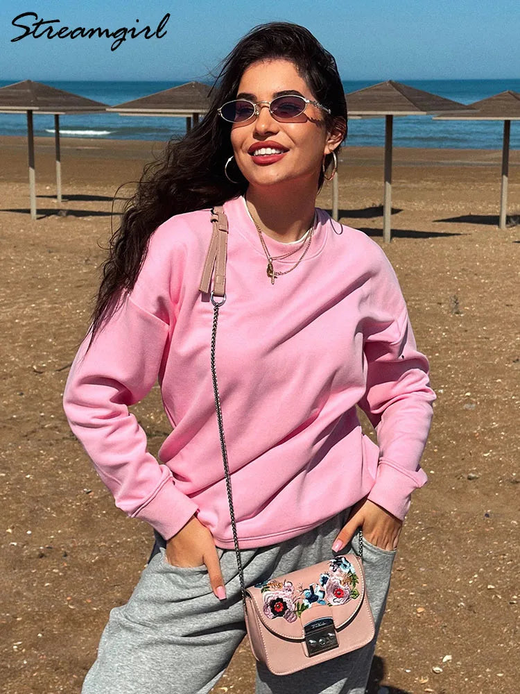 Unisex Basic Crew-Neck Long-Sleeve Sweatshirt Pullover in Various Colors