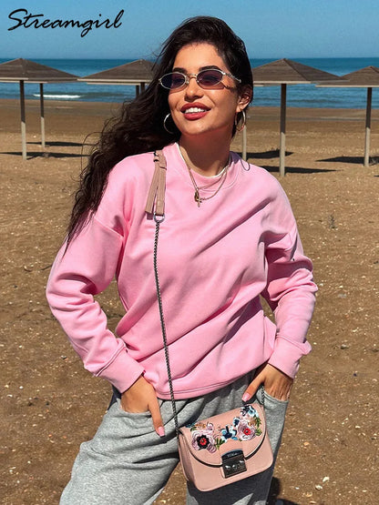 Unisex Basic Crew-Neck Long-Sleeve Sweatshirt Pullover in Various Colors