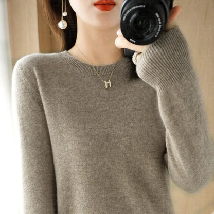 Damen Rundhals Pullover Langarm Basic Strickpullover