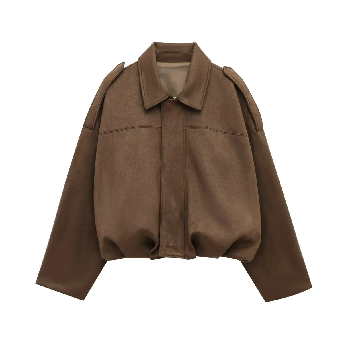 Women's cropped short transition jacket with lapel collar and long sleeves