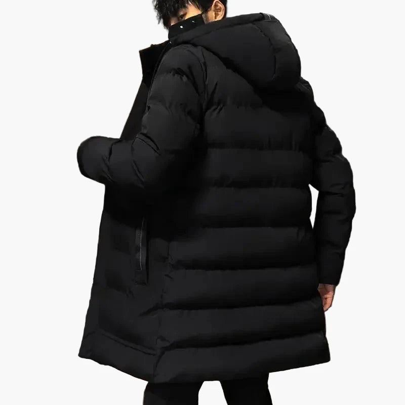 Men's Winter Quilted Coat with Hood – Fashionable, Mid-Length Outdoor Parka for Cold Days