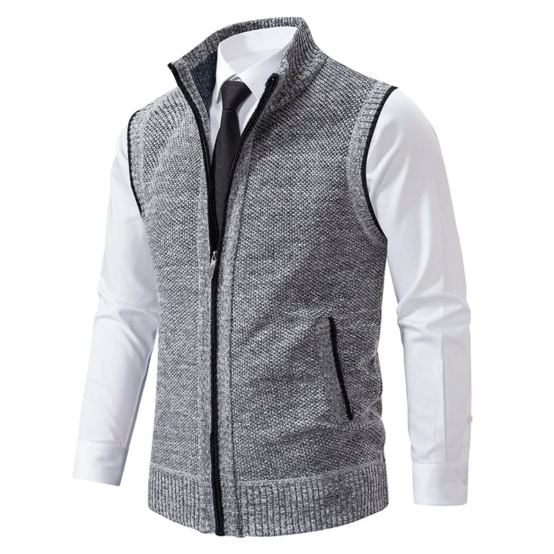 Men's knitted vest with stand collar zipper