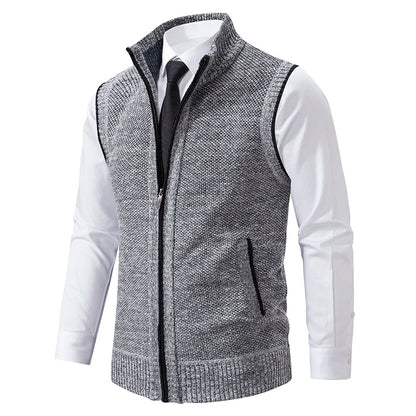 Men's knitted vest with stand collar zipper