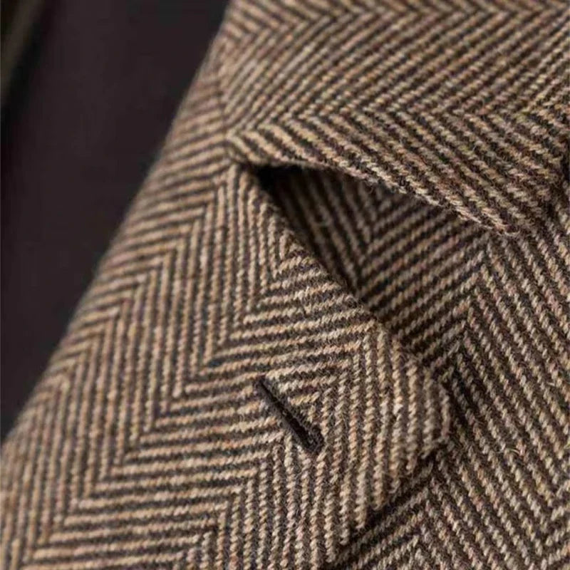 Men's Double-Breasted Vintage Business Blazer – Classic Houndstooth Look for Office & Festive Occasions