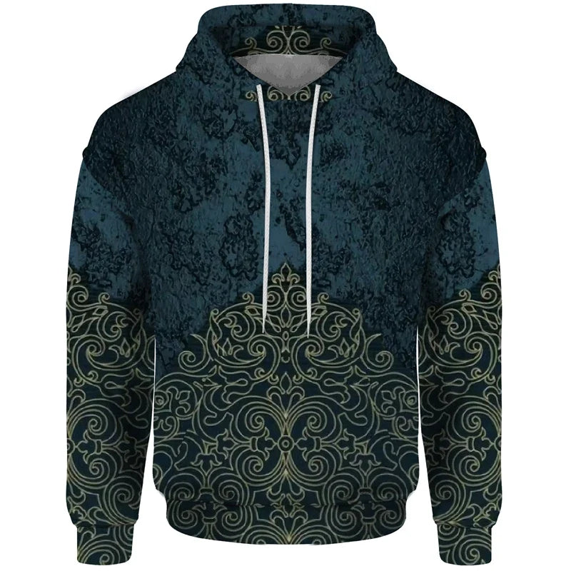 Patchwork-design hoodie with mixed patterns and hood