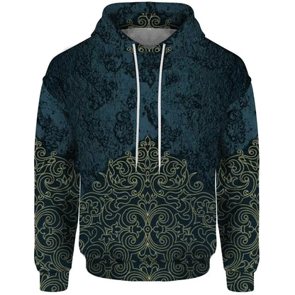 Patchwork-design hoodie with mixed patterns and hood