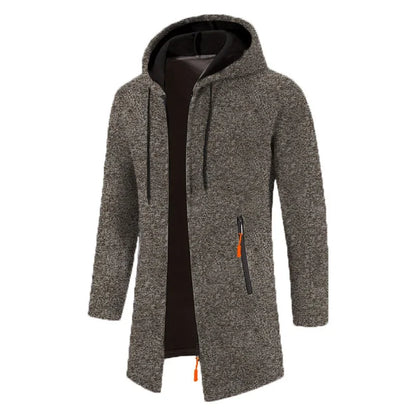 Herren Cardigan Strickjacke mit Kapuze und Reißverschlusstasche, Langarm