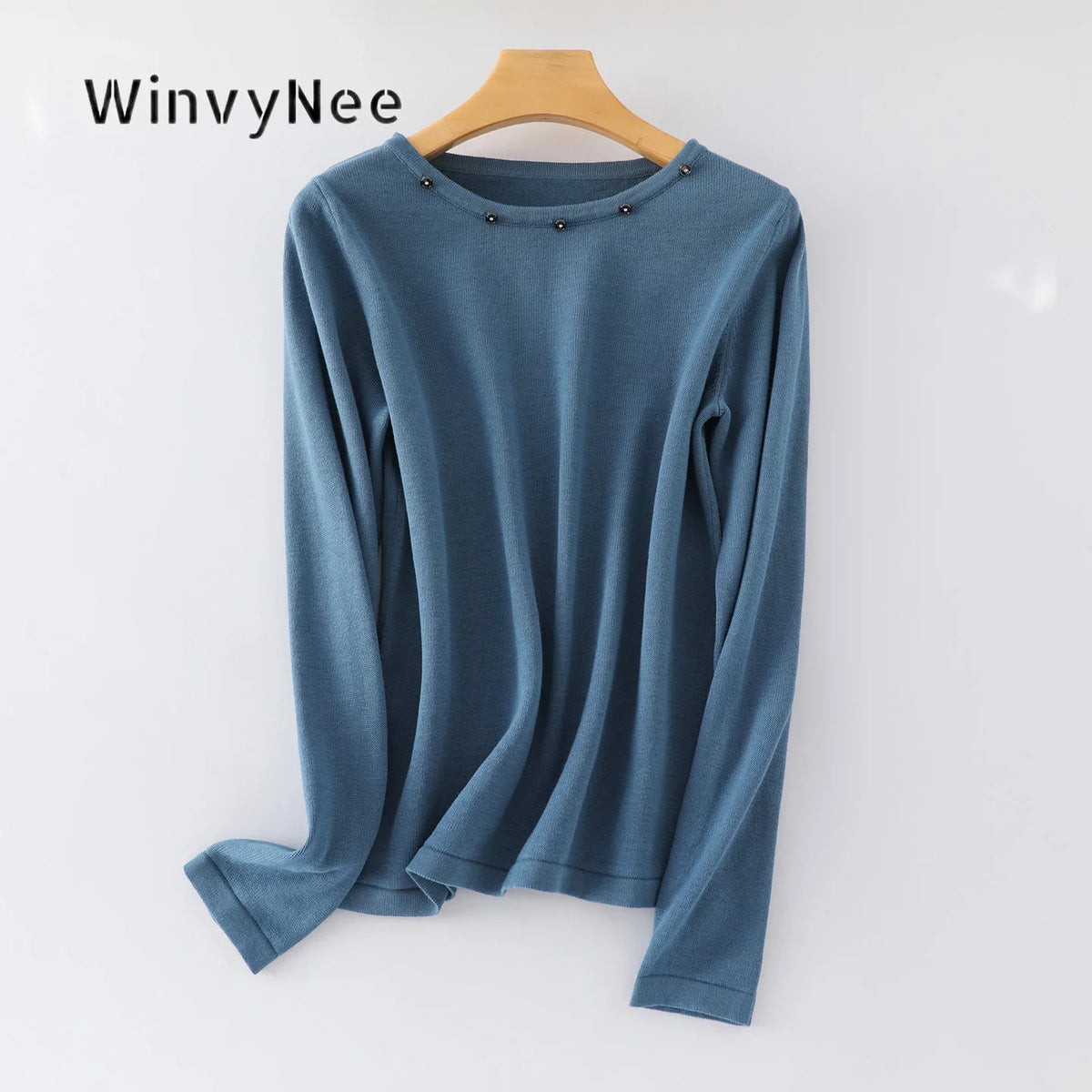 Damen Langarmshirt mit Rundhalsausschnitt und Zierknöpfen