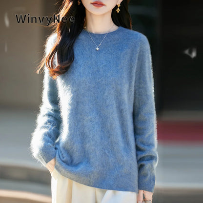 Women's soft fine-knit crew-neck long-sleeve sweater