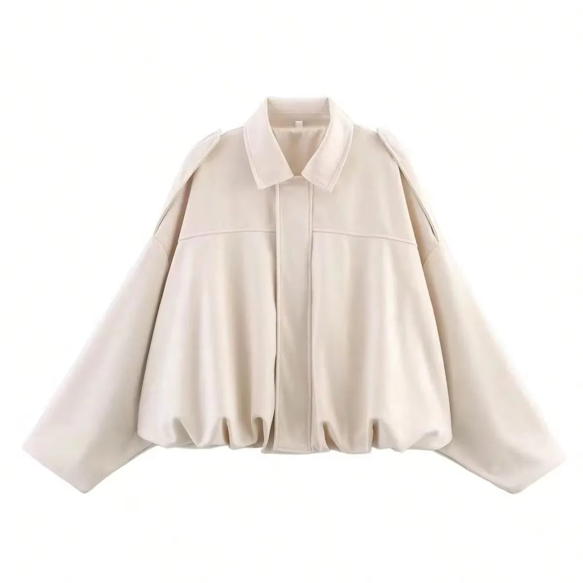 Women's cropped short transition jacket with lapel collar and long sleeves