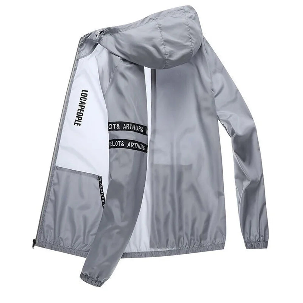 Lightweight hooded windbreaker jacket with zipper for men
