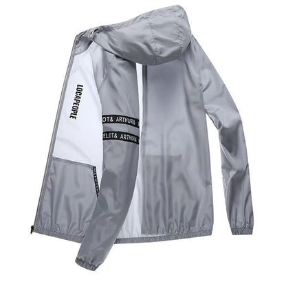 Lightweight hooded windbreaker jacket with zipper for men