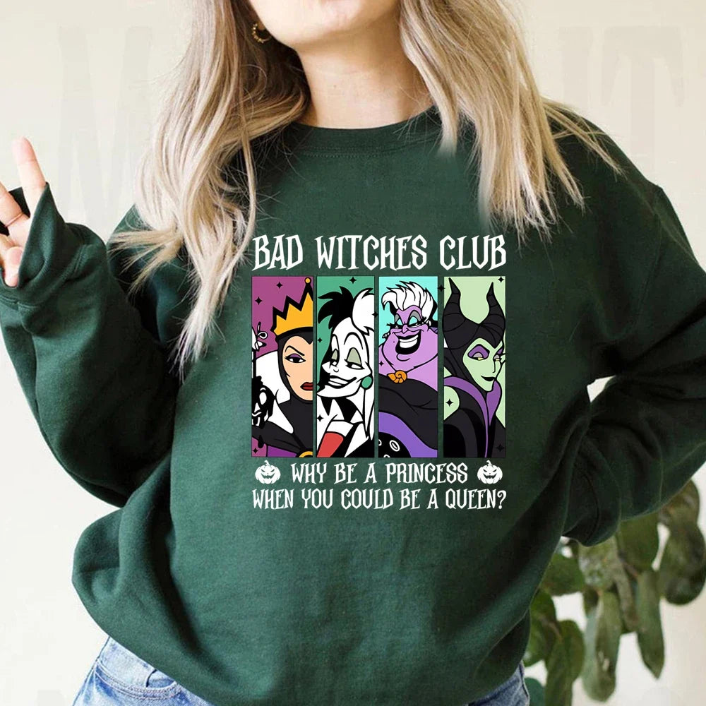 Women's Crew-Neck Sweatshirt with "Bad Witches Club" Print