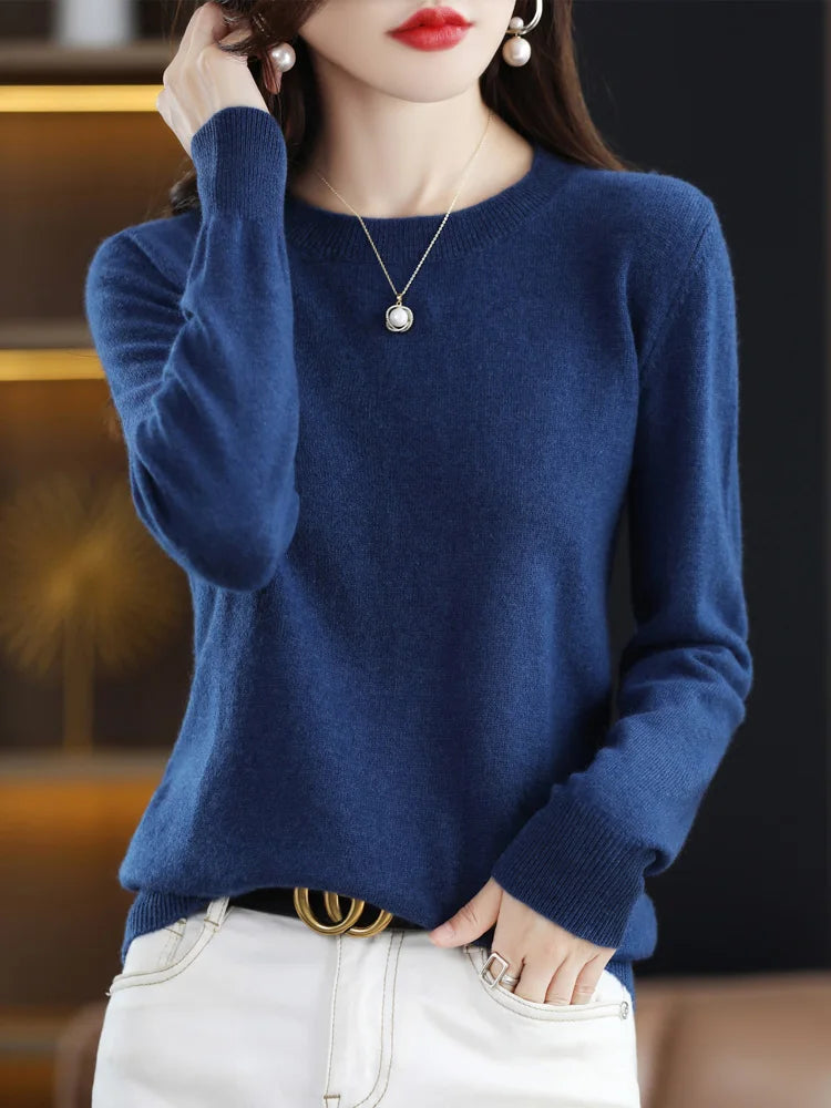Damen Pullover Rundhals Langarm Feinstrick
