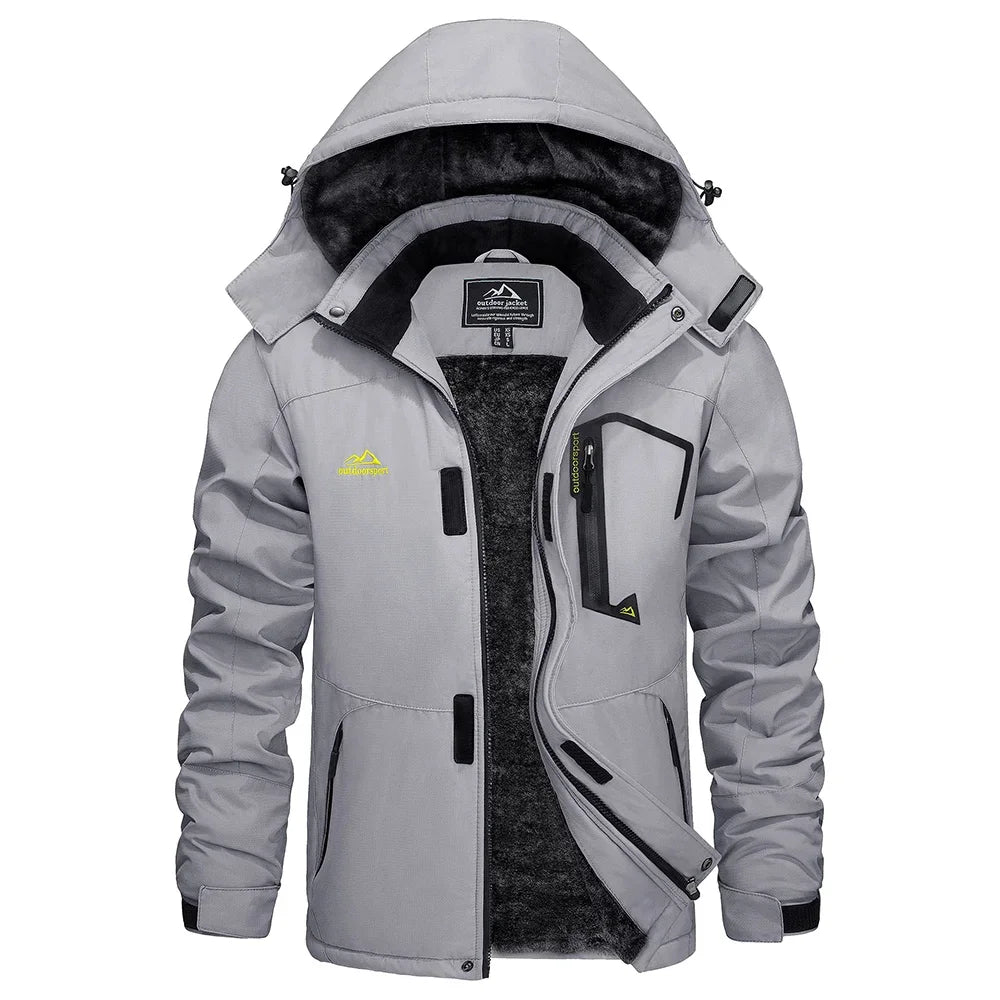 Men's outdoor jacket with hood and faux-fur lining - weatherproof and warm