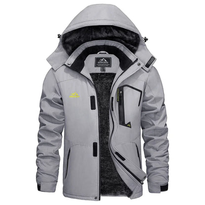 Men's outdoor jacket with hood and faux-fur lining - weatherproof and warm