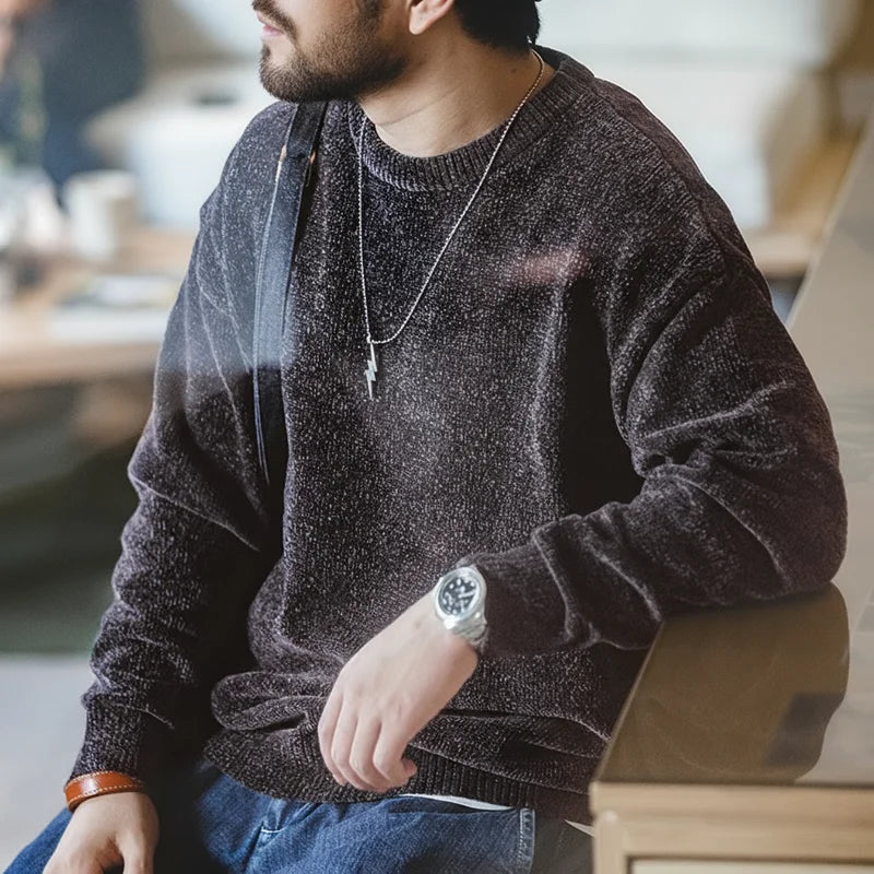 Men's pullover crew neck fine knit marled
