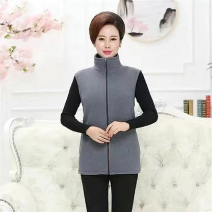 Unisex fleece vest with stand-up collar and zipper