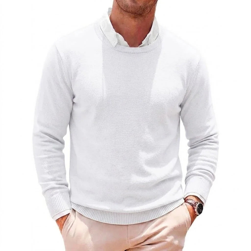 Herren Rundhals Pullover Basic Strickpullover Langarm Feinstrick