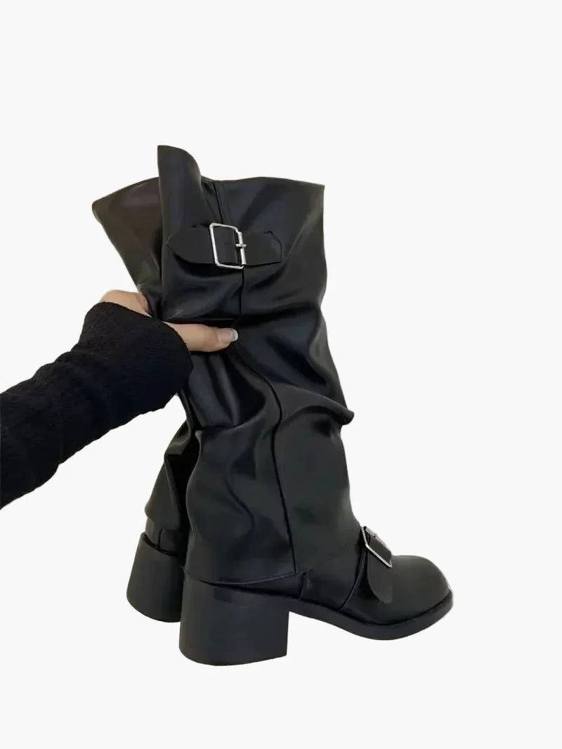 Damen Stiefel mit Schnallen und Blockabsatz – Modische Alltags- und Freizeitstiefel