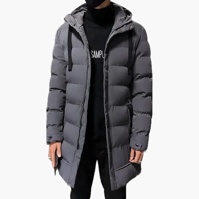 Men's Winter Quilted Coat with Hood – Fashionable, Mid-Length Outdoor Parka for Cold Days