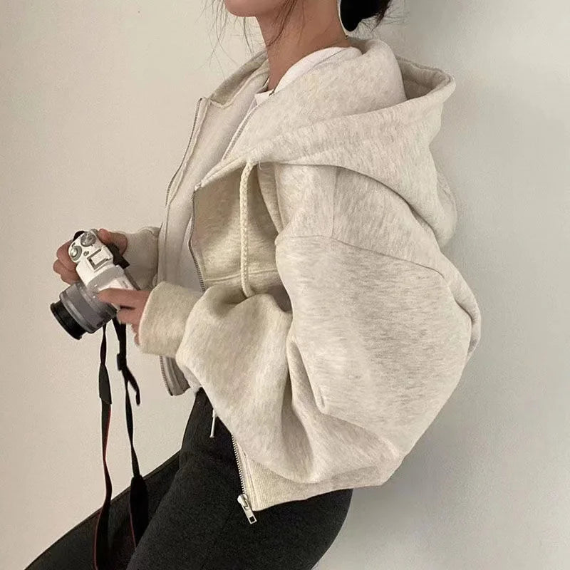 Women's cropped zip-up hoodie - Oversized fit
