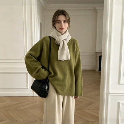 Women's oversized crew-neck long-sleeve knitted sweater