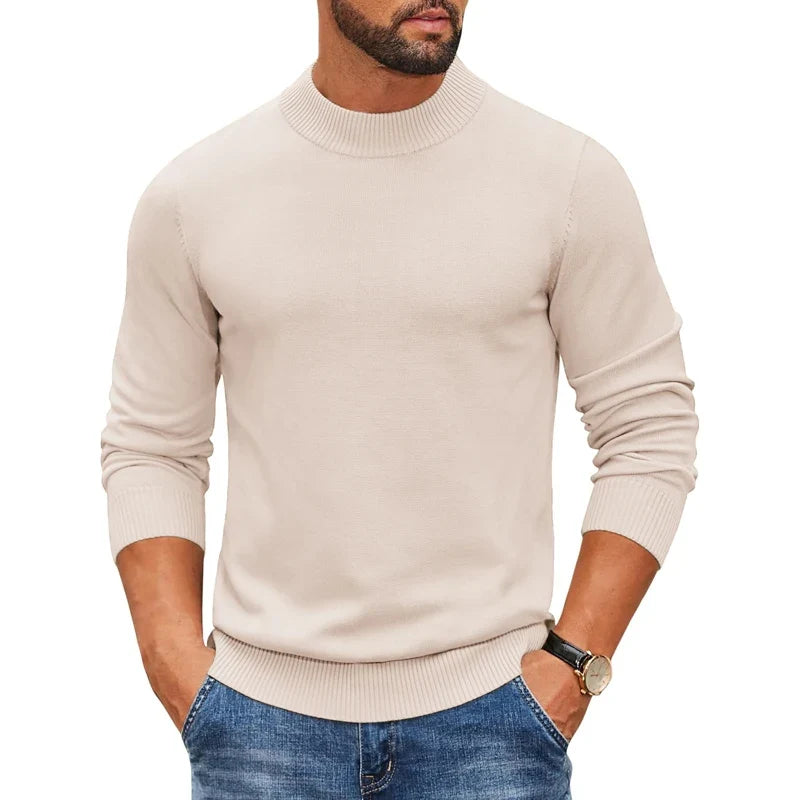 Herren Rollkragenpullover Langarm Feinstrick Mock Neck Pullover