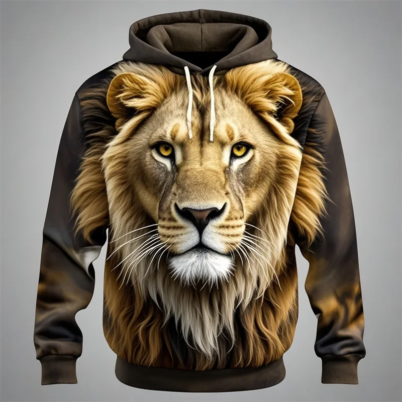 Hoodie with lion head print, beige/brown