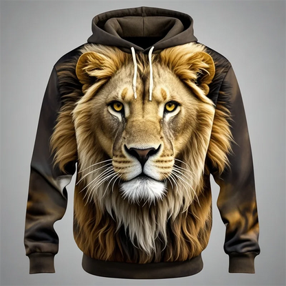Hoodie with lion head print, beige/brown