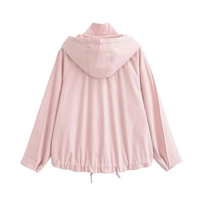 Women's Short Transitional Jacket with Hood and Pockets, Light Pink