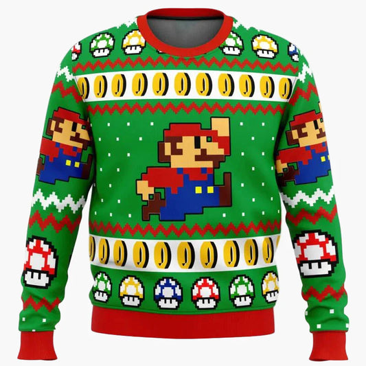 Herren Ugly Christmas Sweater – Retro Gamer Pixel Mario Pullover für Weihnachten & Gaming-Fans