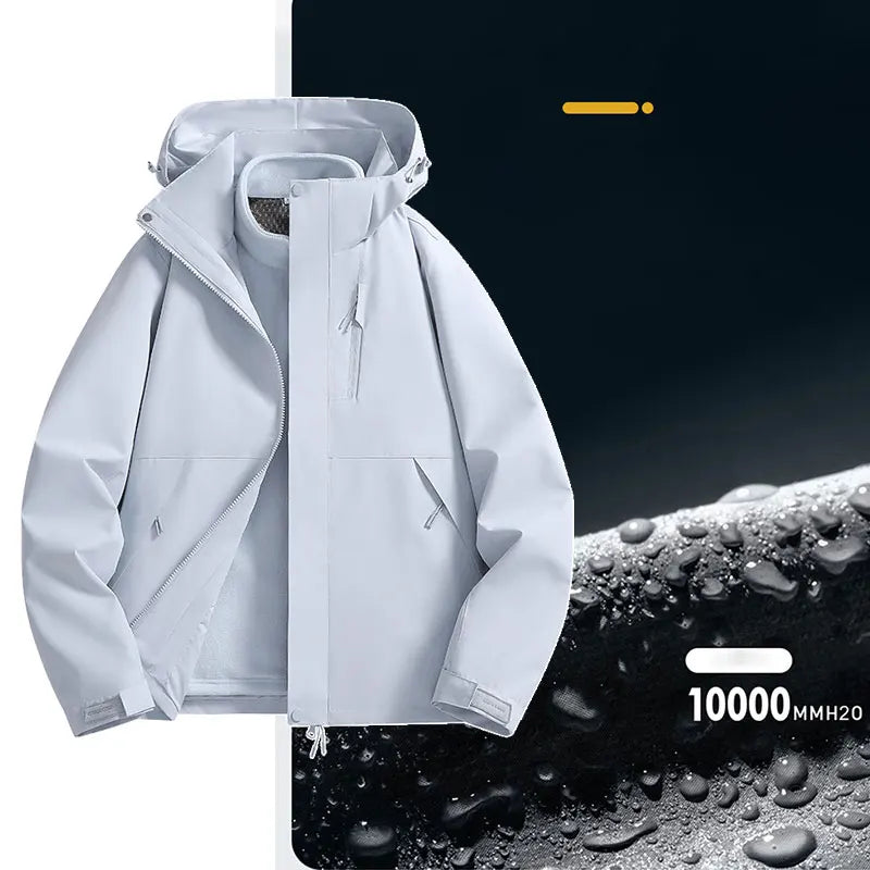 3-in-1 Outdoorjacke mit Kapuze für Herren winddicht wasserabweisend mit Fleece-Innenfutter