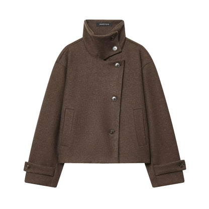 Kurze Damen Übergangsjacke mit Stehkragen und weiten Ärmeln, meliert