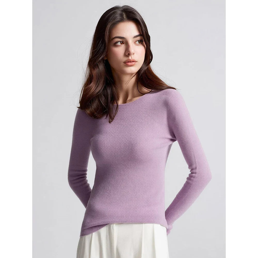 Women's Slim-Fit Crew-Neck Fine-Knit Long-Sleeve Top