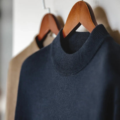 Men's mock-neck fine-knit sweater long-sleeve solid color