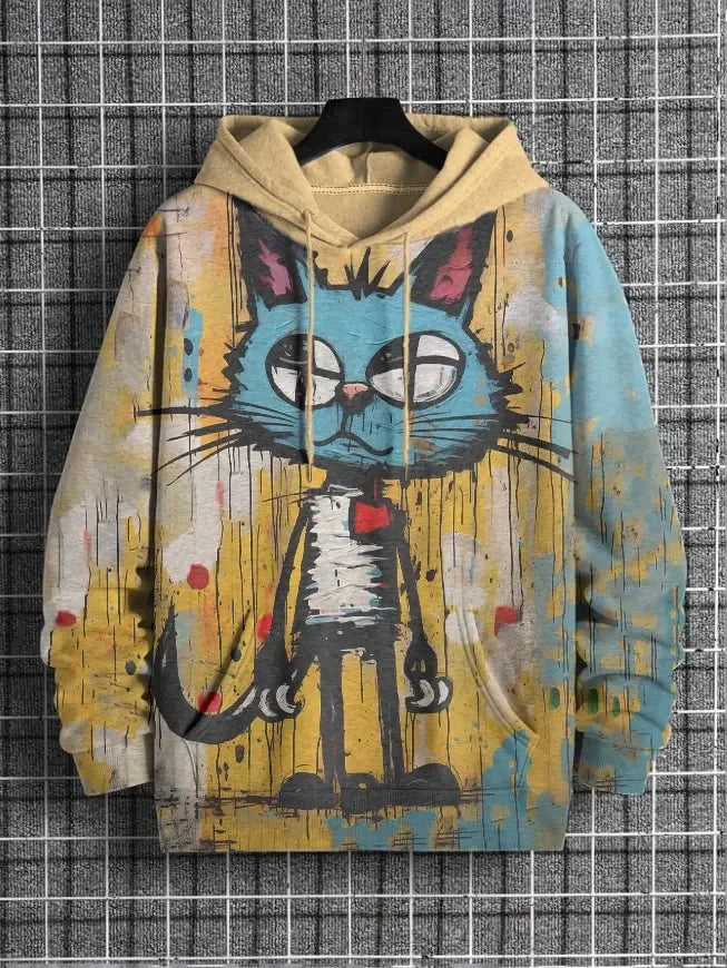 Hoodie with cat print and kangaroo pocket – Various designs