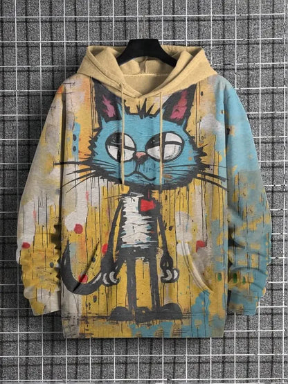 Hoodie with cat print and kangaroo pocket – Various designs
