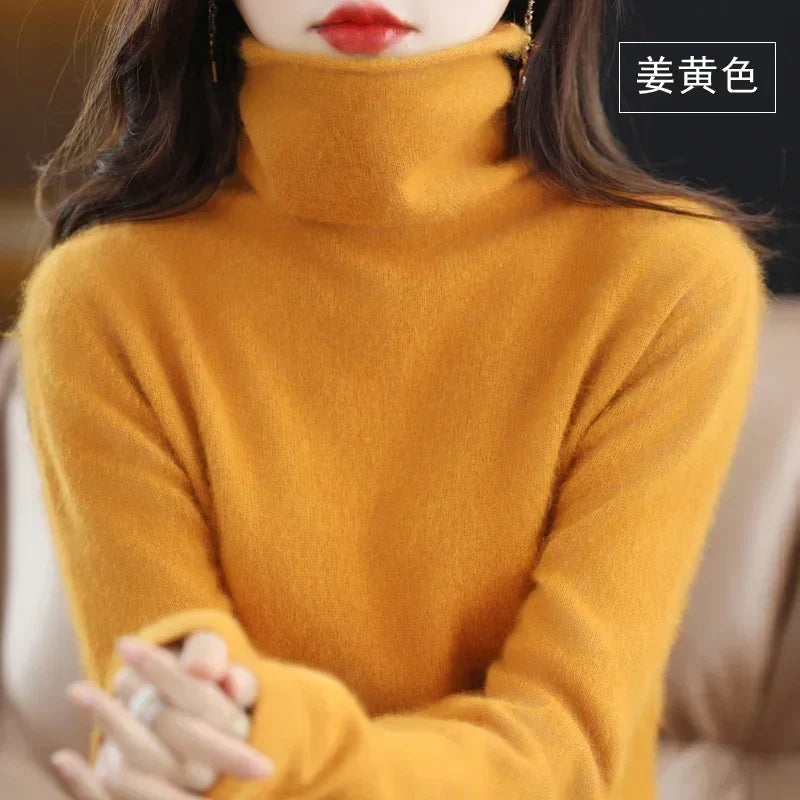 Women's turtleneck sweater with long sleeves - Soft knitted sweater for women