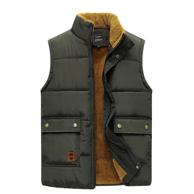 Men's winter vest, lined, V-neck, dark green