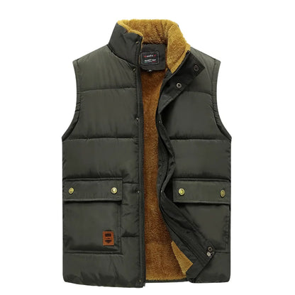 Men's winter vest, lined, V-neck, dark green