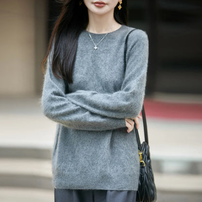 Women's soft fine-knit crew-neck long-sleeve sweater