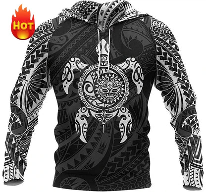 Unisex Hoodie with Hood, Tribal Turtle Pattern