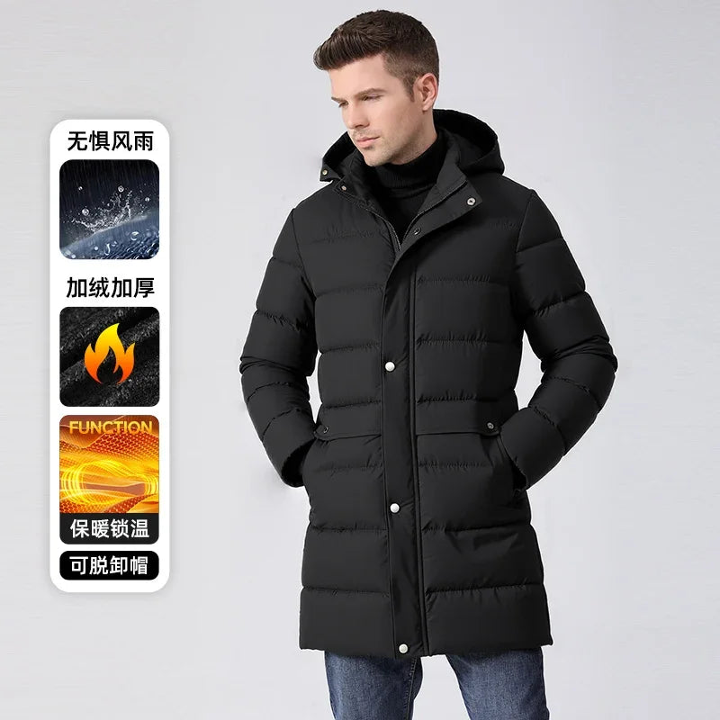 Herren Daunenparka mit Kapuze - Langer Wintermantel in verschiedenen Farben