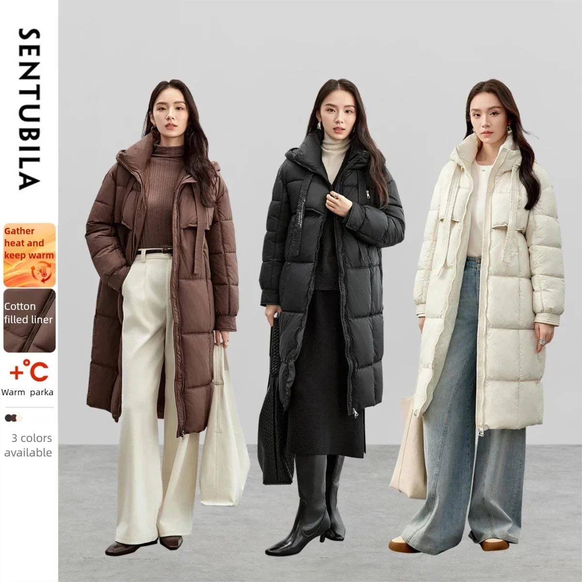 Damen Winter Parka Lang Stehkragen Gesteppt Warm